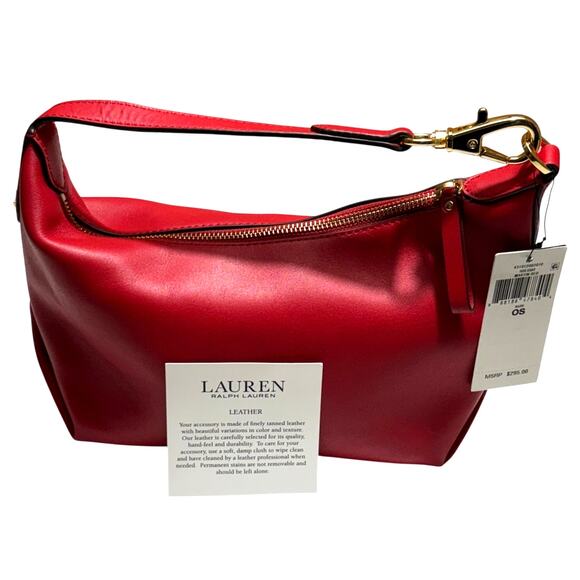 Lauren Ralph Lauren KASSIE Small Leather Shoulder Crossbody Bag in Red NWT $295 - Picture 10 of 15